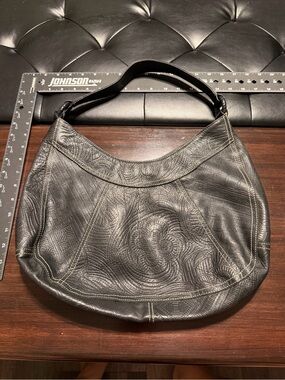 Franco Sarto Black Embossed Leather Shoulder Hobo